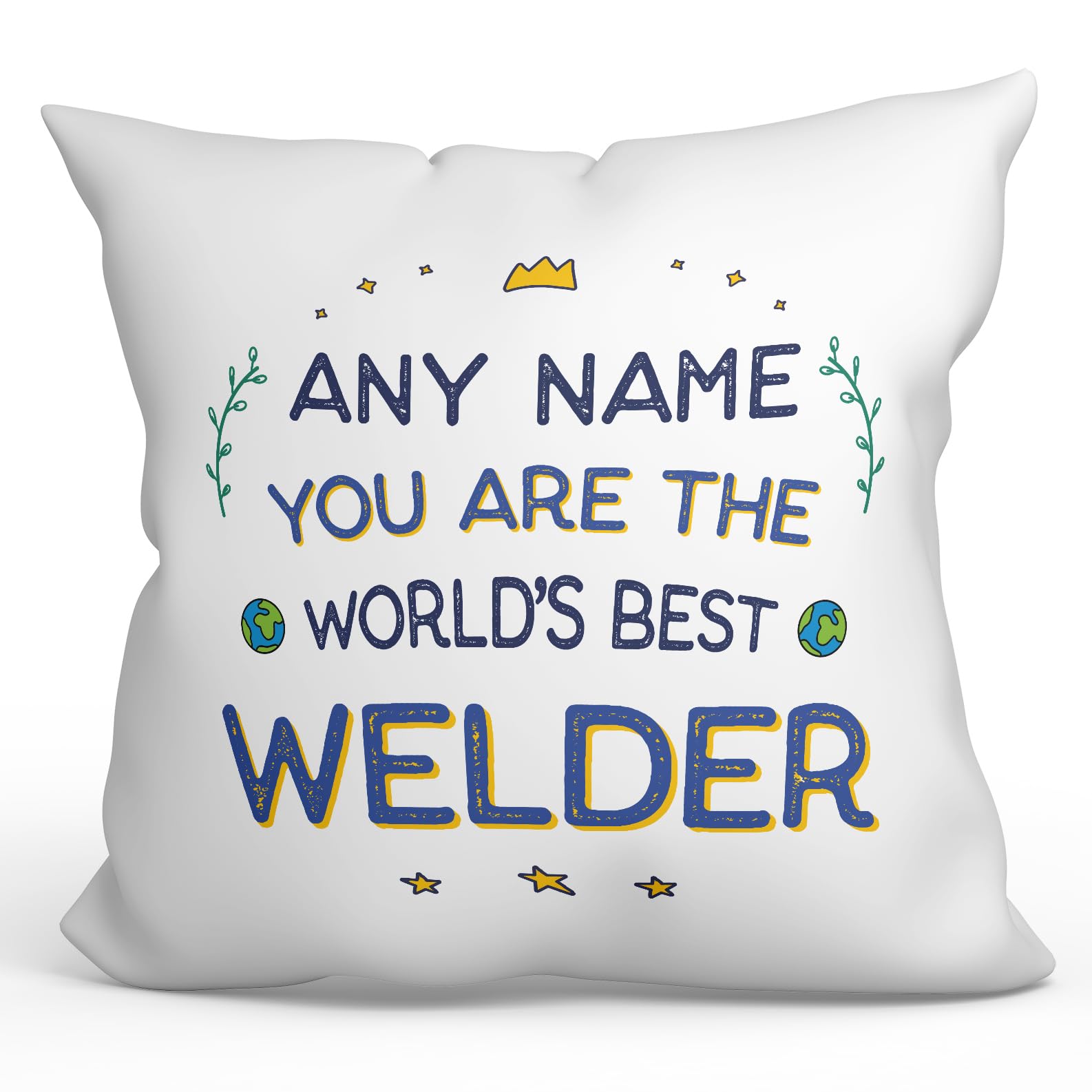 MUGFFINS Personalised Cushion for WELDER Padding included - in English - World's Best - Funny custom gift - Pillow: cover and filling 15.7x15.7 inches โ image 1