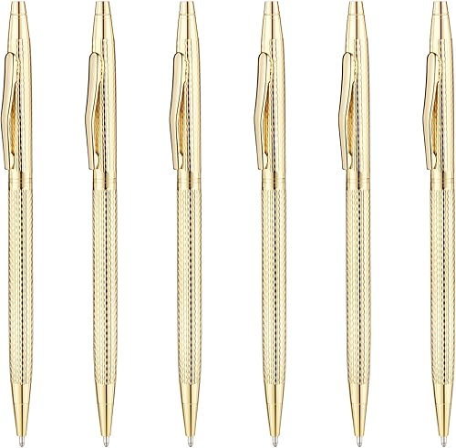 Unibene Bolígrafos retráctiles metálicos delgados  Oro tallado, bonito regalo para negocios, oficina, estudiantes, profesores, boda, Navidad, punta