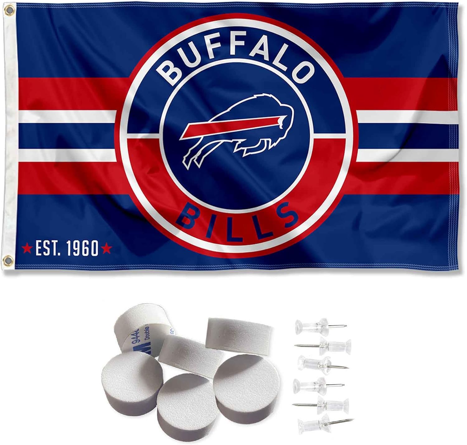WinCraft Buffalo Bills Patch Button Banner and Tapestry Wall Tack Pads