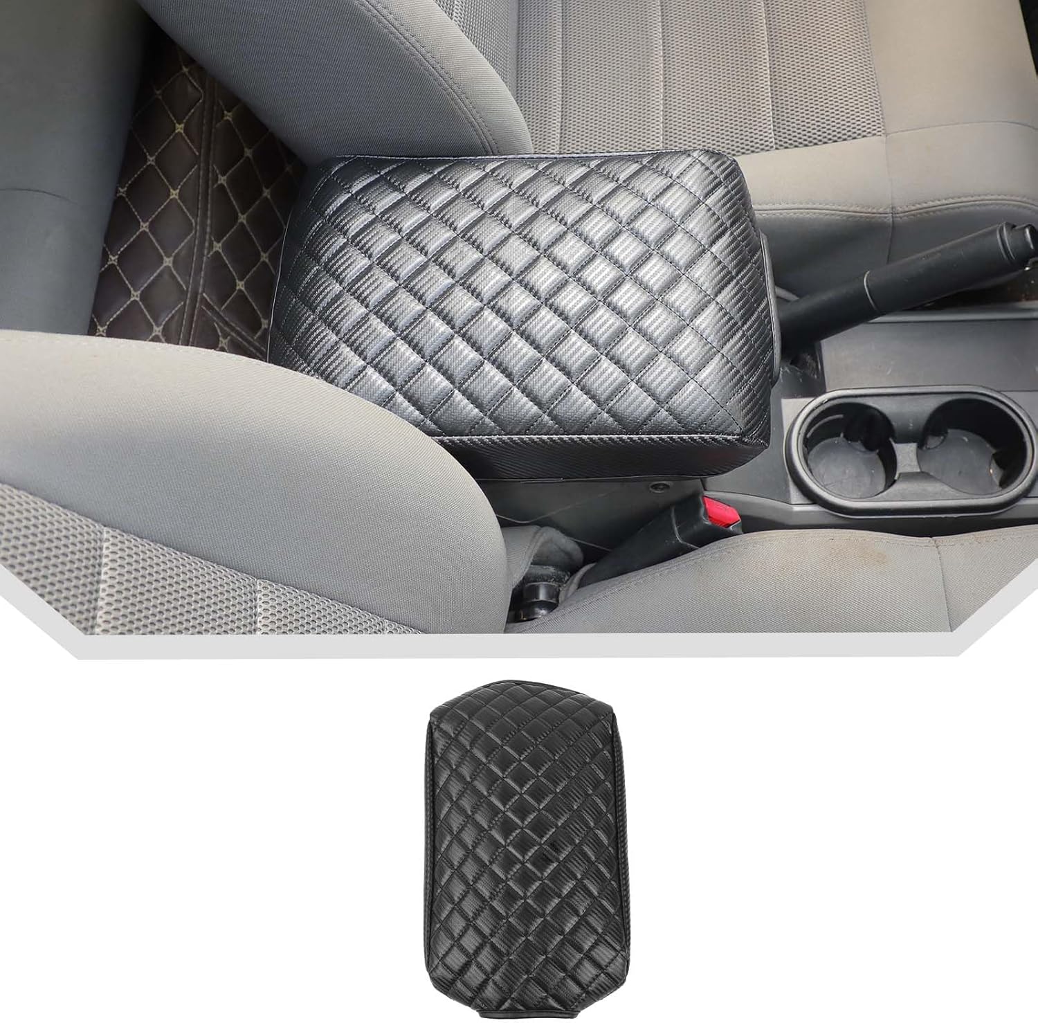 JeCar Center Console Cover for Jeep Wrangler JK JKU 2007-2010 Interior Accessories Leather Armrest Cover Protector (Carbon Fiber Color)