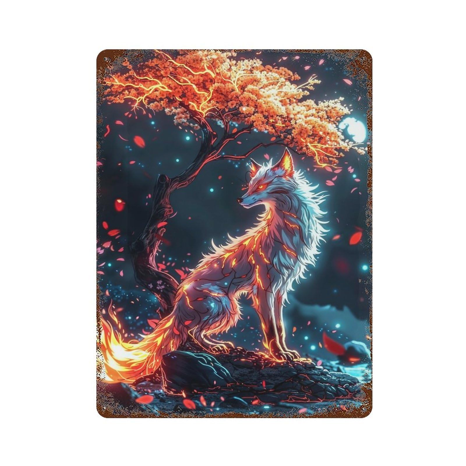 Fairy Kitsune Fox Spirit Decorative Tin Sign 15.7"x11.8", for Cafe, Home Bar And Lounge Decor, Decorative Metal Wall Art