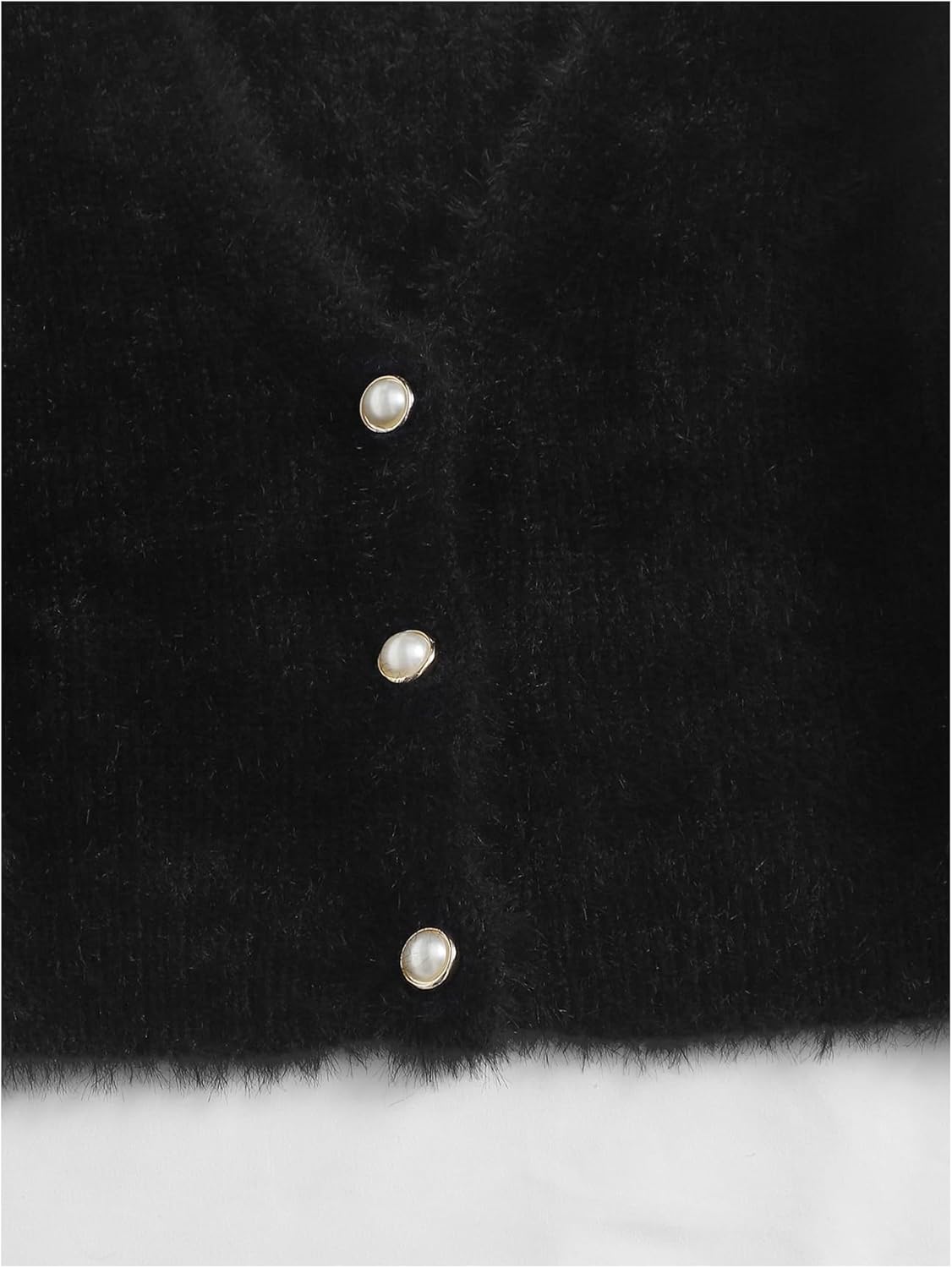 GORGLITTER Women's Fuzzy Crop Sweater Cardigan 2025 Winter Holiday Outfits Chunky Pearl Button Down Long Sleeve Cardigan - Image 4