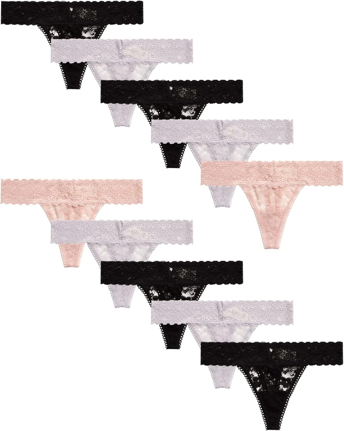 Jessica Simpson Women's Thong Underwear - 10 Pack Microfiber Stretch Lace Panties Soft & Sexy Lingerie