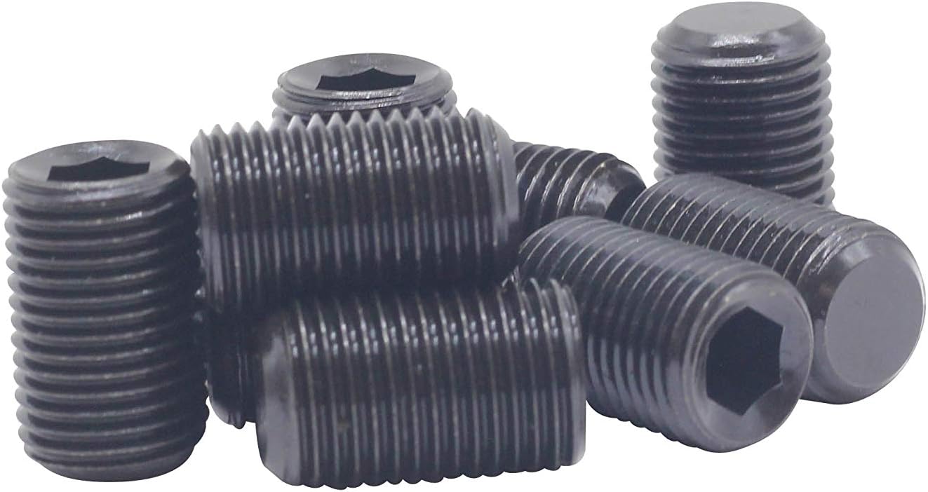 (8pcs) BelMetric M10X1.0X20 Fine Thread Flat Point Allen Drive Set Screws, DIN 913 / ISO 4026, Hardened Steel, Black SS10X1.0X20FLAT-8