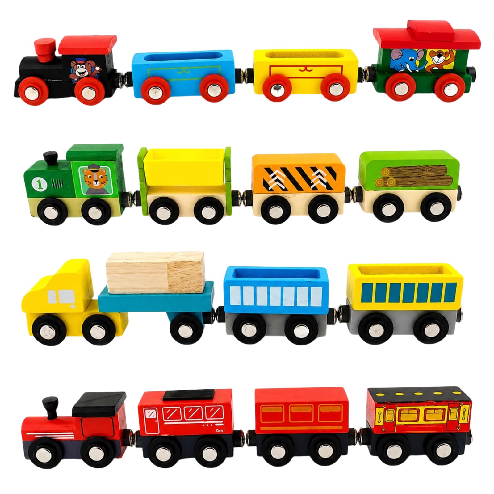 Wooden Train Set for Kids | Magnetic Train with Colorful Engines & Wagons | Educational Montessori Learning Activity for Boys & Girls | Birthday Gift for Age 3+ Years (1 Random Set)-image-12
