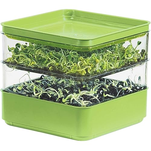 GARDENS ALIVE! Seed Sprouter Kit, Two Tier Stackable Seedling Starter Tray with Lid, Microgreens Propagator Mini Plant Grow Trays, Germinate Seeds Indoors, Healthy Snacks, Bean Sprouts, Soil Free