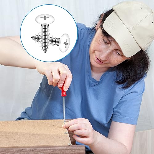 Miniatura 6 de Funrous 100 tornillos de cabeza plana blanco #8 de chapa blanca autorroscante de acero inoxidable de madera a metal tornillos para placas de pared,