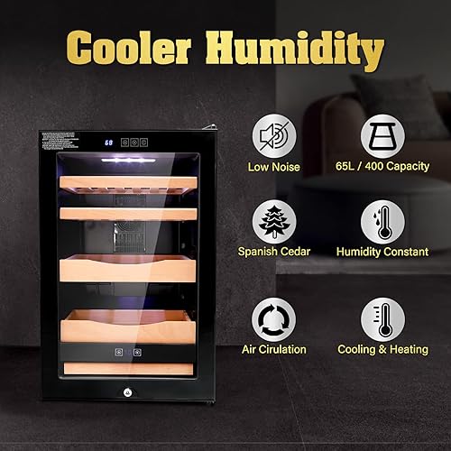 Miniatura 3 de TCFUNDY Humidor eléctrico de 65 litros, sistema de control de temperatura eléctrico de 400 capacidades, calefacción, refrigeración y humedad con