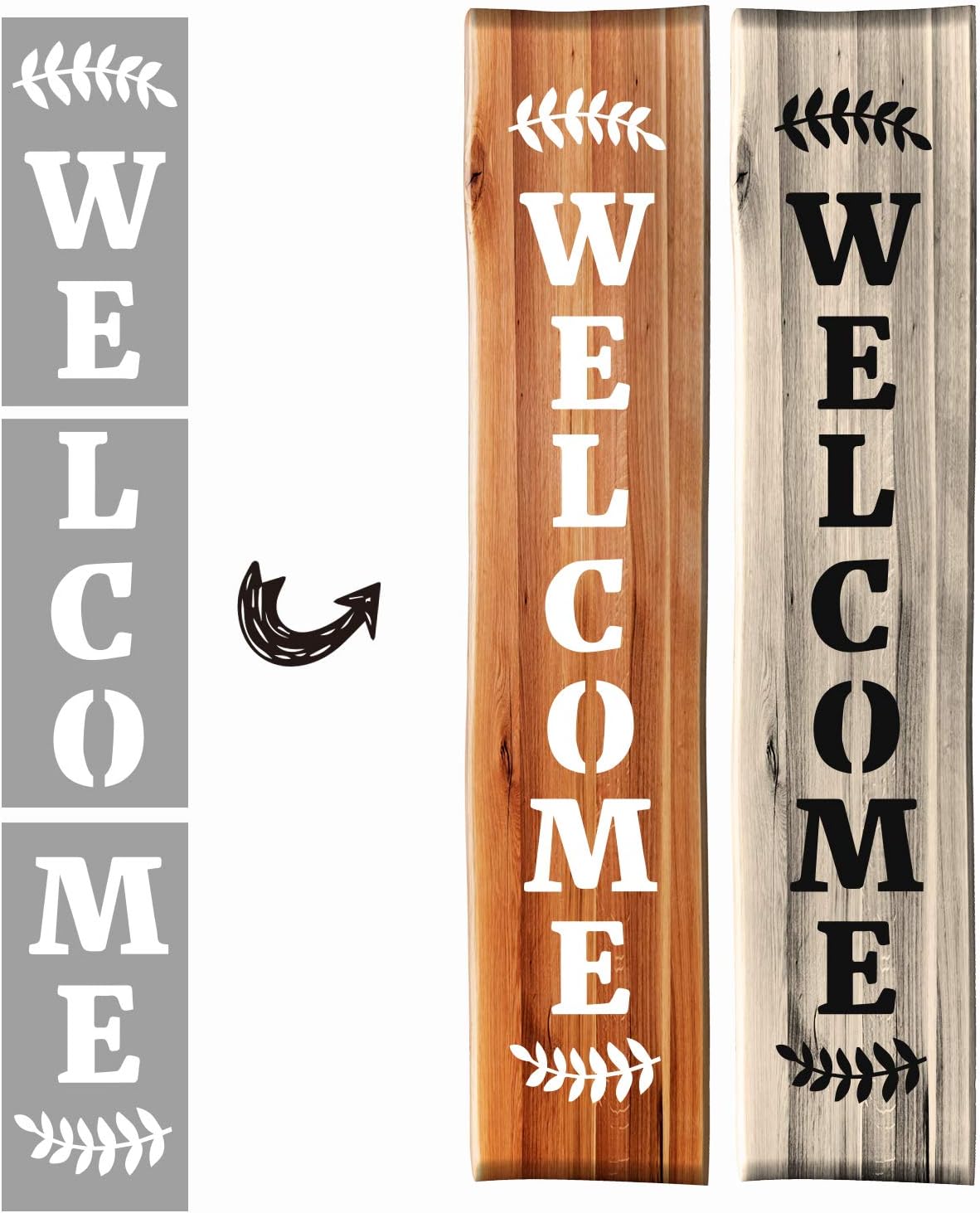 Agantree Welcome Stencils - Reusable Word Stencils Template - Drawing Painting Spraying a Large Vertical Welcome Word Sign for Porch Front Door of Home or Hotle Store