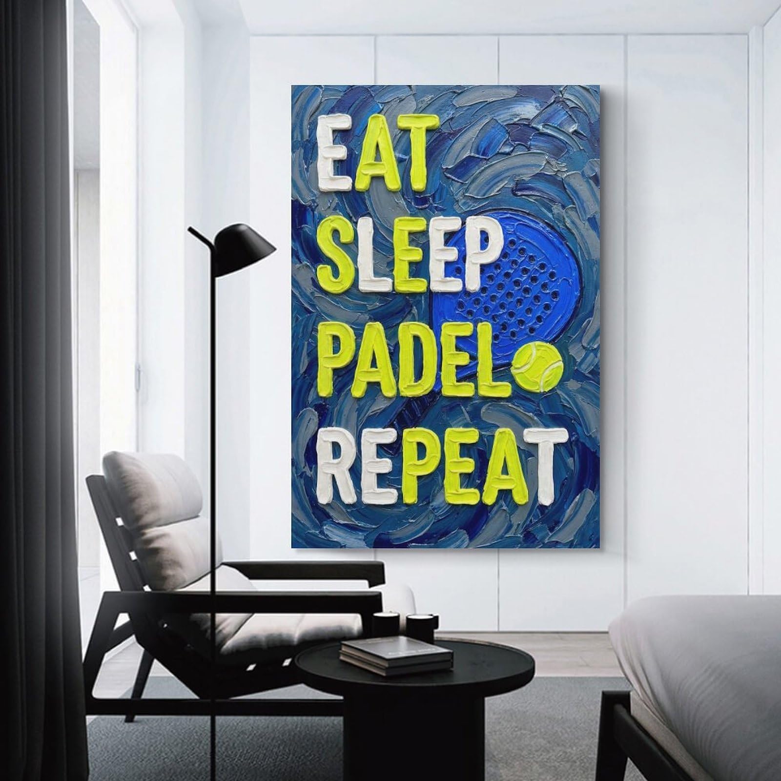 Junmoney Unframe-Style Eat Sleep Padel Repeat Painting Canvas Wall Decor, 24X36inch(60X90cm), For Wall Displays, Bedrooms Or Room Updates, Wall Decor Suited To Curated Displays