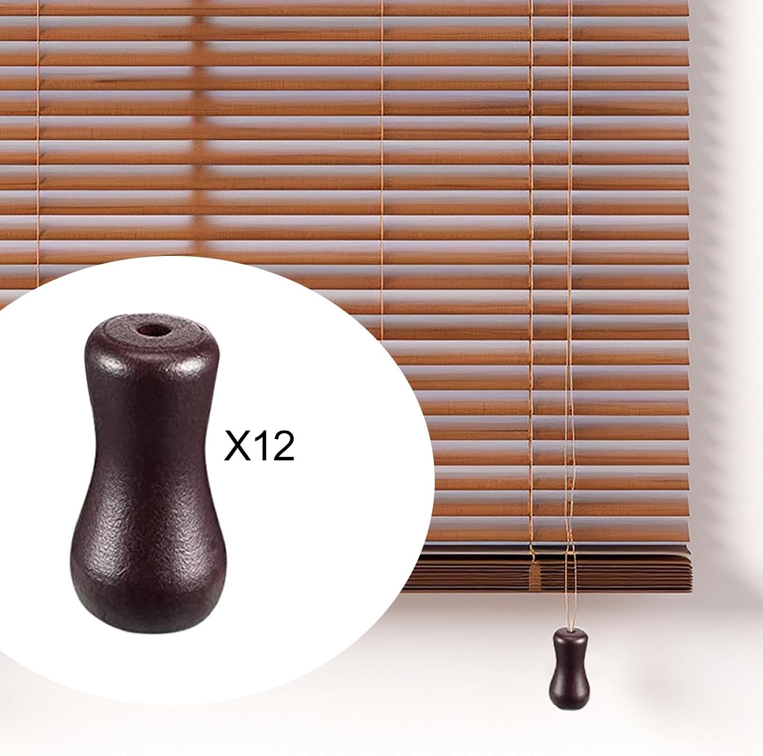 12Pcs Blind Pull Cord Knobs,Hanging Pulls Wooden Easy Installation for Curtain Craft Sturdy Window Treatment Accessories, Brown
