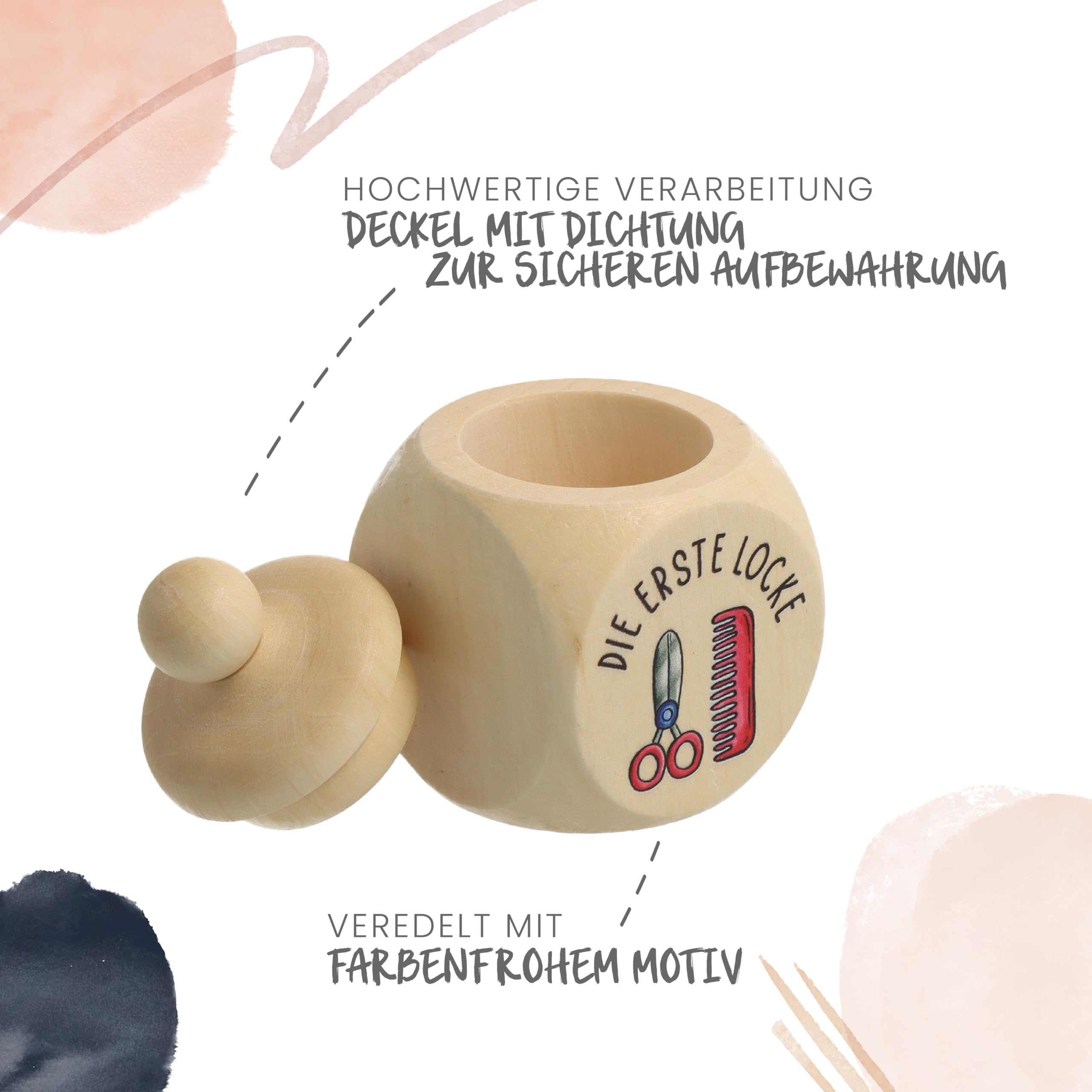 Spruchreif Döschen aus Holz mit Deckel für Erste Locke zur Aufbewahrung, Kleines Geschenk zur Geburt Baby