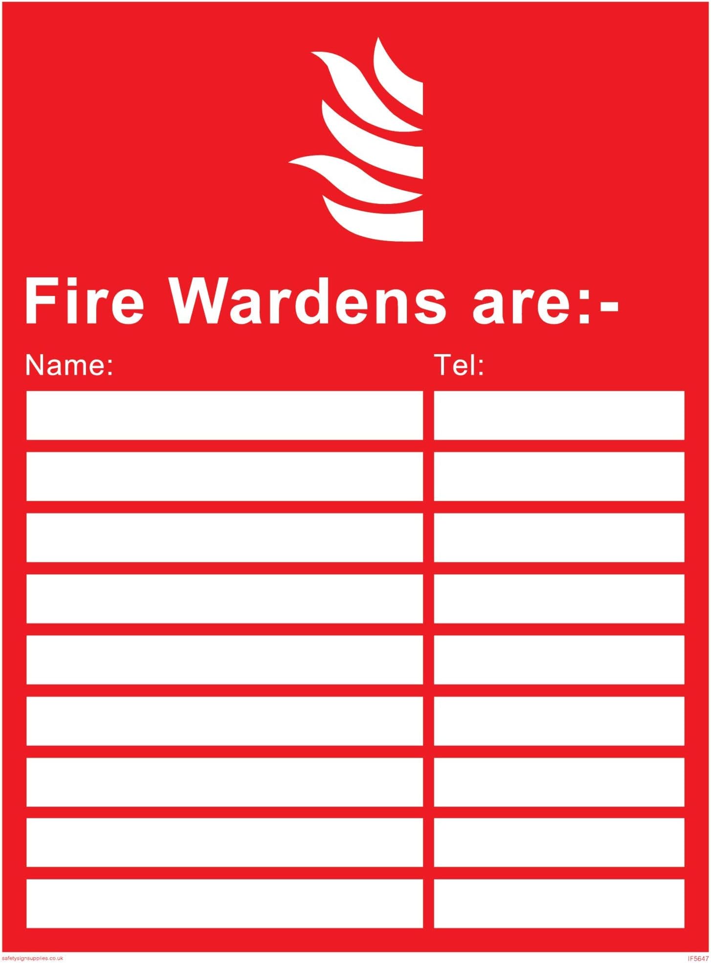Viking Signs IF5647-A5P-V "Fire Wardens Are:" Sign, Vinyl, 200 mm H x 150 mm W
