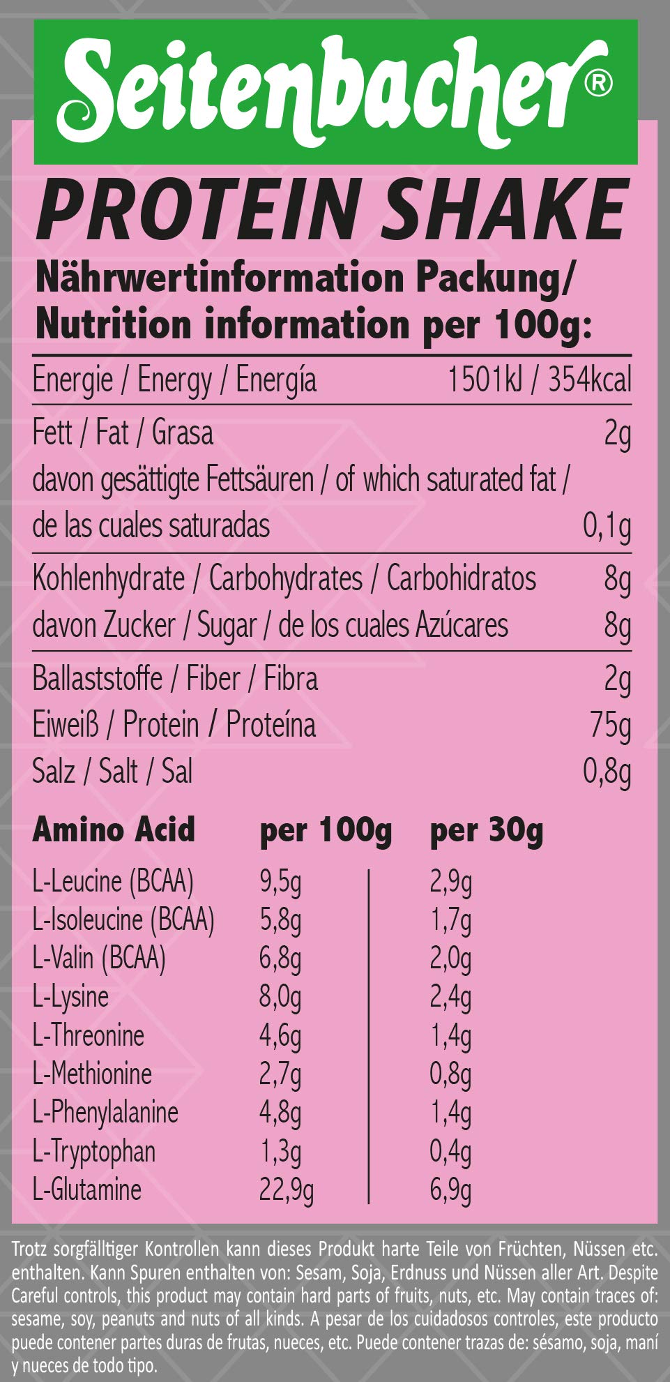 Seitenbacher Casein Protein Shake Pulver 75.0 | Erdbeere I 75% Eiweiß I ohne Soja I reines Casein Protein I ( 1 x 750 g )