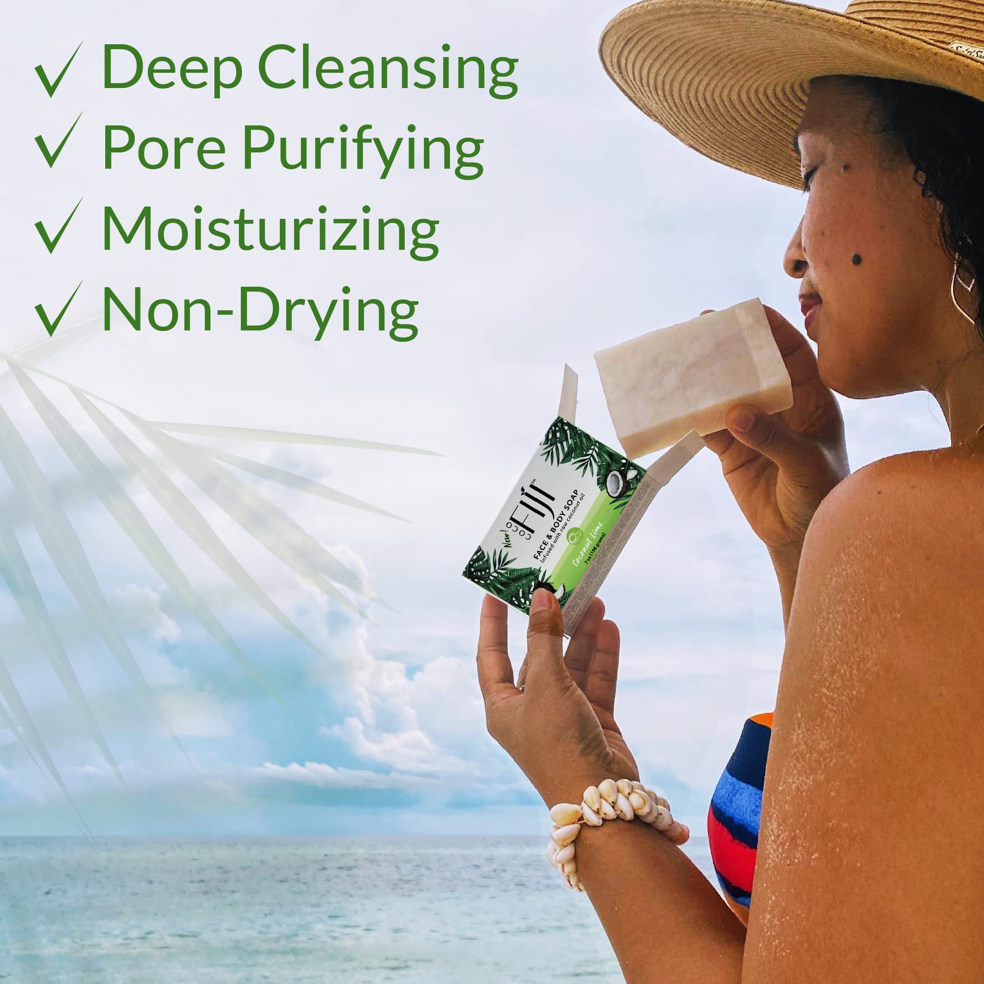 Organic Fiji Sapone idratante a base di piante: il sapone Coco Fiji è arricchito con olio di cocco grezzo biologico spremuto a freddo e lime di cocco. Questo sapone contiene le bontà dell'A
