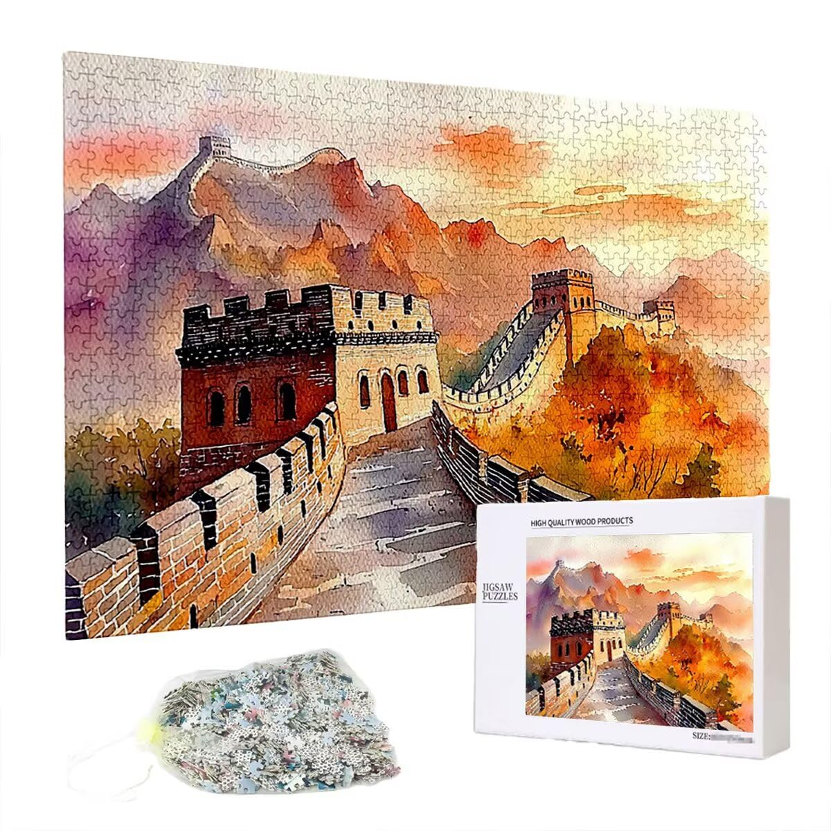 Puzzle 2000 elementów, Great Wall, krajobraz, 2000 elementów, drewniane puzzle dla dorosłych, wymagająca łamigłówka, gra logiczna dla całej rodziny, drewniane puzzle dekoracja salonu, prezenty, Z-76