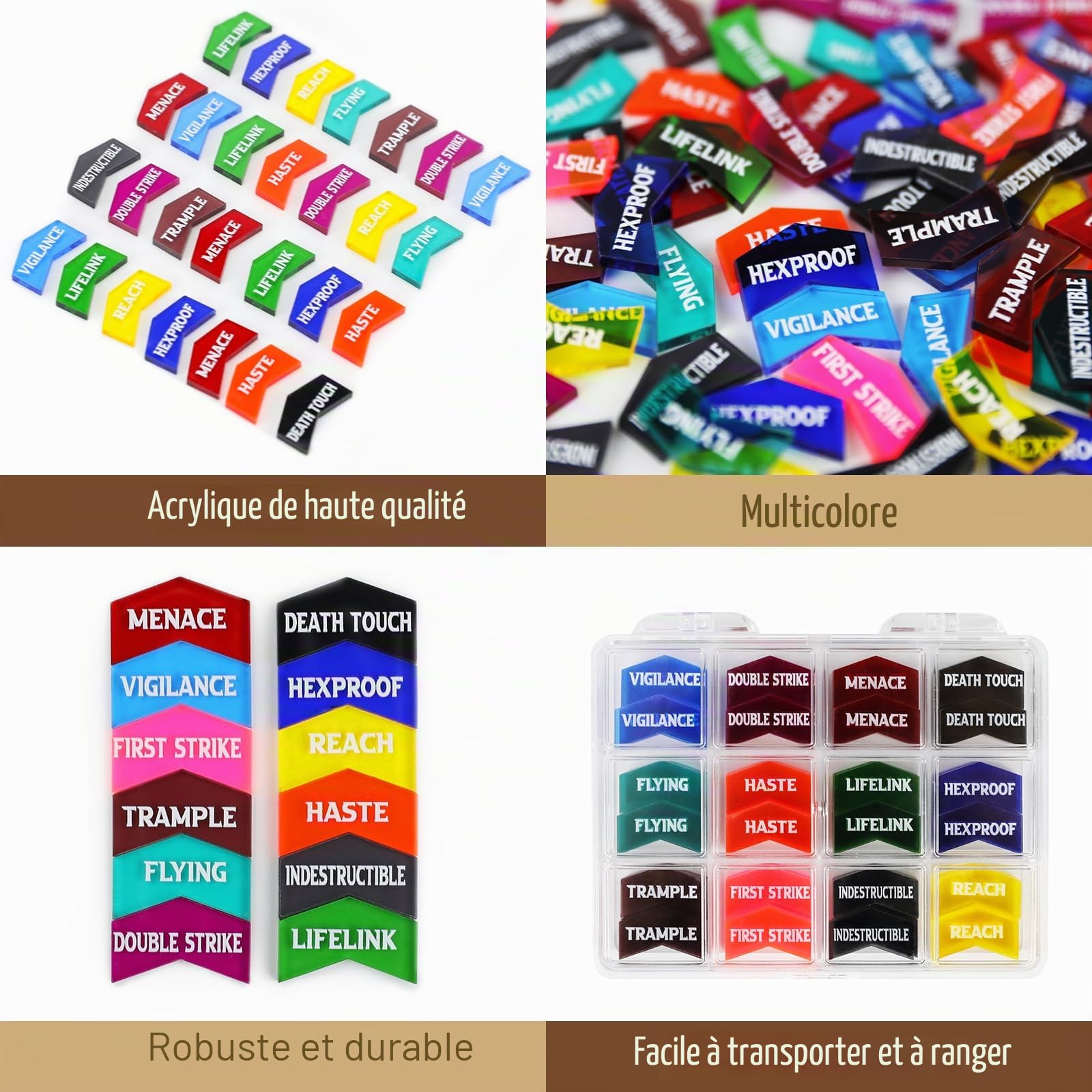 60 jetons mots-clés MTG Abilities avec boîte, jetons MTG avec code couleur pour Magic The Gatering, compatibles avec TCG, accessoires de jeux de cartes magiques CCG