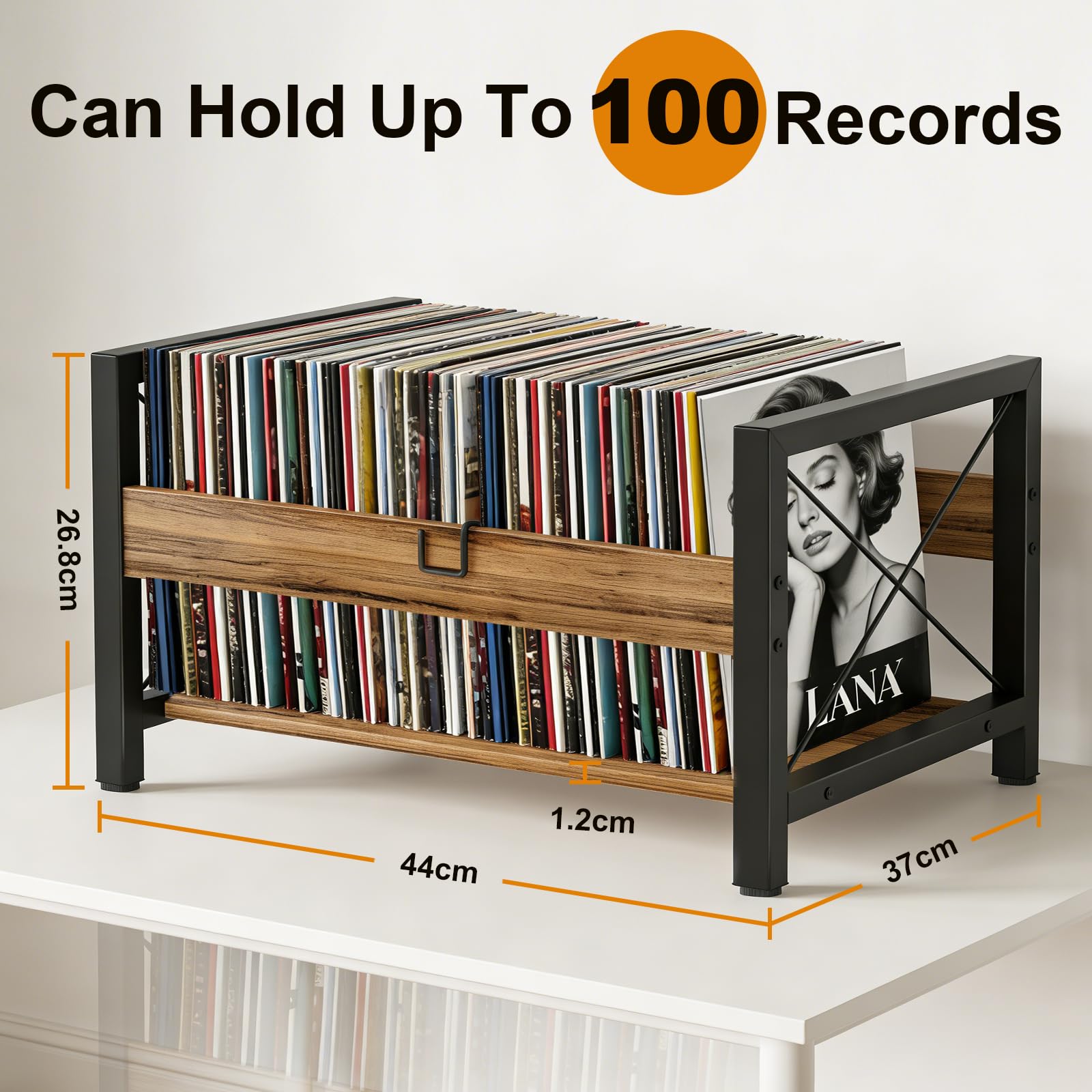 Estantería Para Discos, Soporte Para Discos De Vinilo, 44 ​​x 37 x 26,8 cm, Con Separadores Antideslizantes, Organizador Para CDs, álbumes, Revistas Y Libros