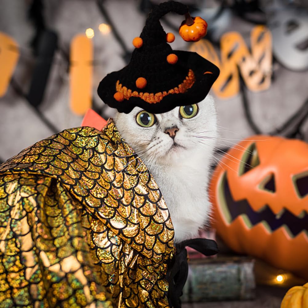 Cat Halloween Costume Pet Pumpkin Hat Adjustable and Washable Purple Scarf Accessories for Halloween Cat Clothes Dress up Under 6 KG (Pumpkin hat) - Image 4