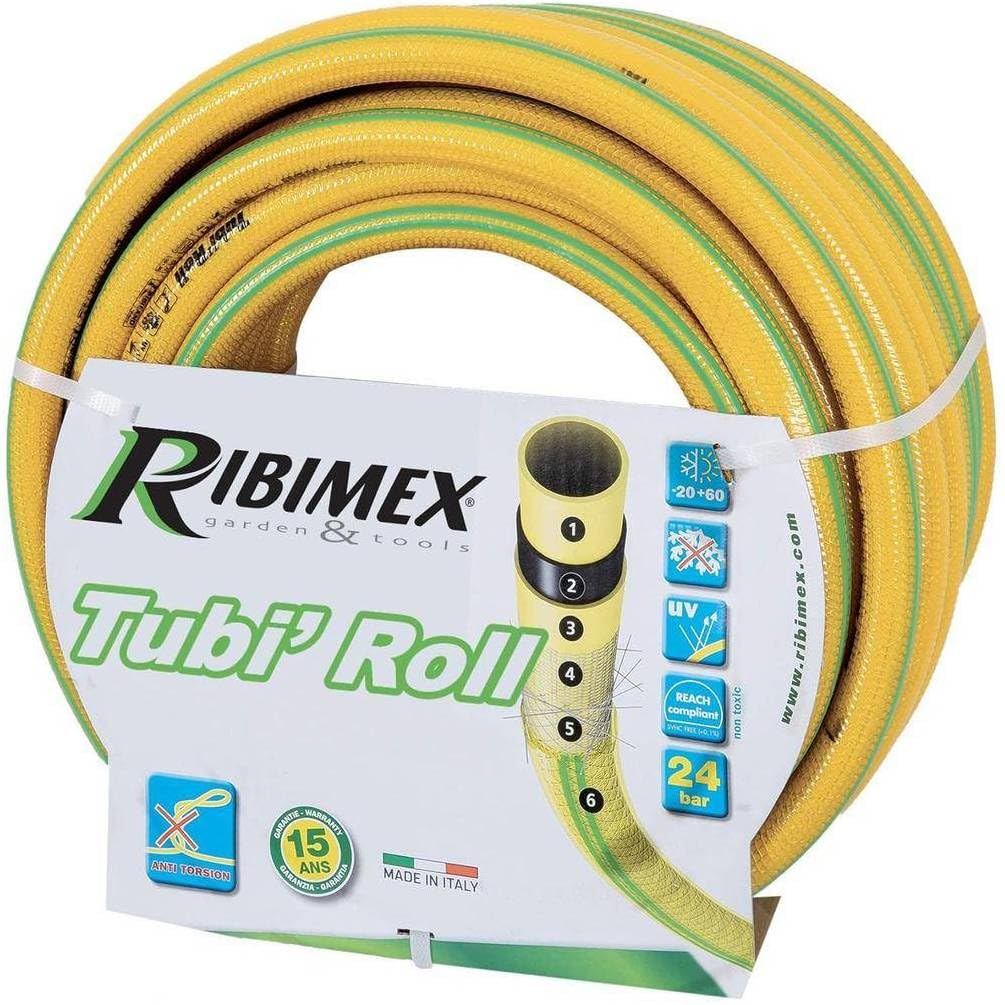 Manguera de riego Antivrille 25m D.19 mm - Amarillo, resistente y flexible, ideal para jardinería - D-Work