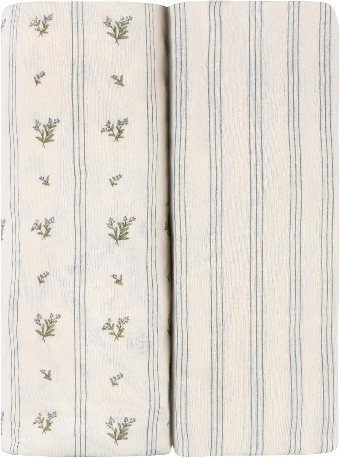 Ely's & Co. Bassinet Sheets, Baby Boy Fitted Bassinet Mattress Sheet Set - 2 Pack, 100% Jersey Knit Cotton, fits Oval, Hourglass and Rectangle Mattress, Blue Linear Berry Leaf, 32”x16”x3”