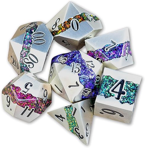 Sage's Portal Juego de dados poliédricos de metal Riftstone DND de 7 piezas para DND TTRPG Dungeons and Dragons Pathfinder - Juego de dados de