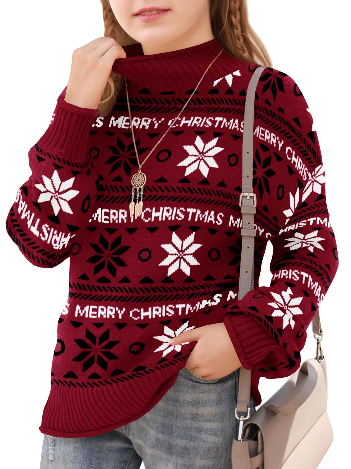 Pull de Noël fille chaud col montant anti-courants d'air - 7