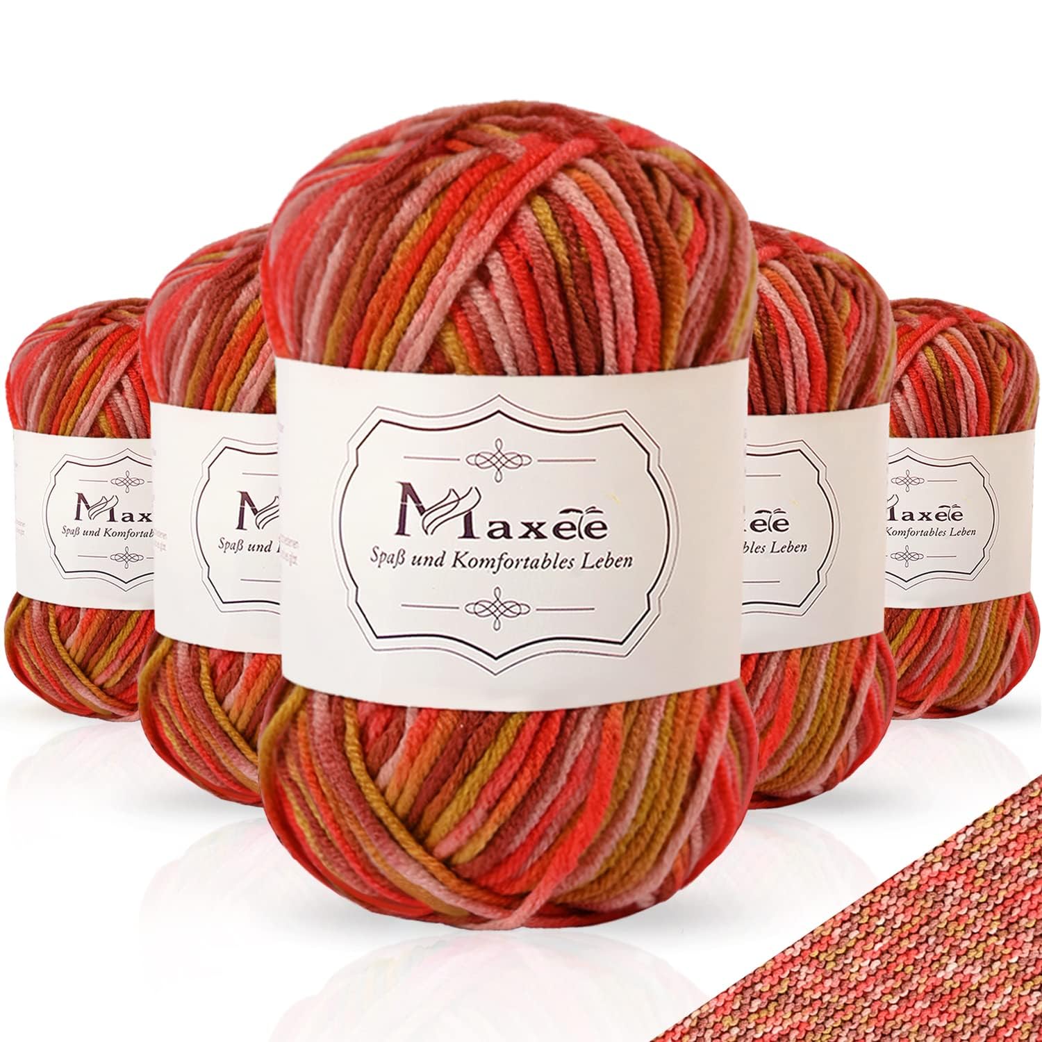 Maxee Handstrickgarn, 50 g Häkelgarn, Bunt Farbverlauf Acrylgarn zum Stricken, Weicher Wolle zum Häkeln, Mehrfarbiges Garn zum Stricken Häkeln und Basteln
