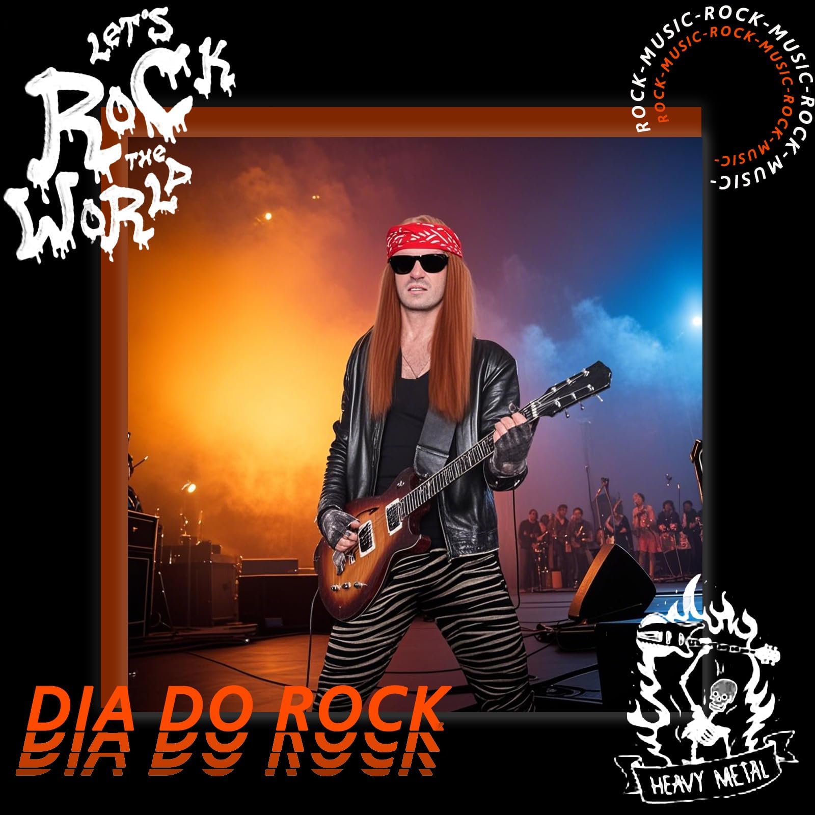 Punk Gothic Rocker Kit, Costume Rockstar Uomo con Parrucca Guanti Occhiali Bandane Braccialetto tatuaggi temporanei Manicotti, Accessori per Costume da Discoteca anni '70 '80 e '90