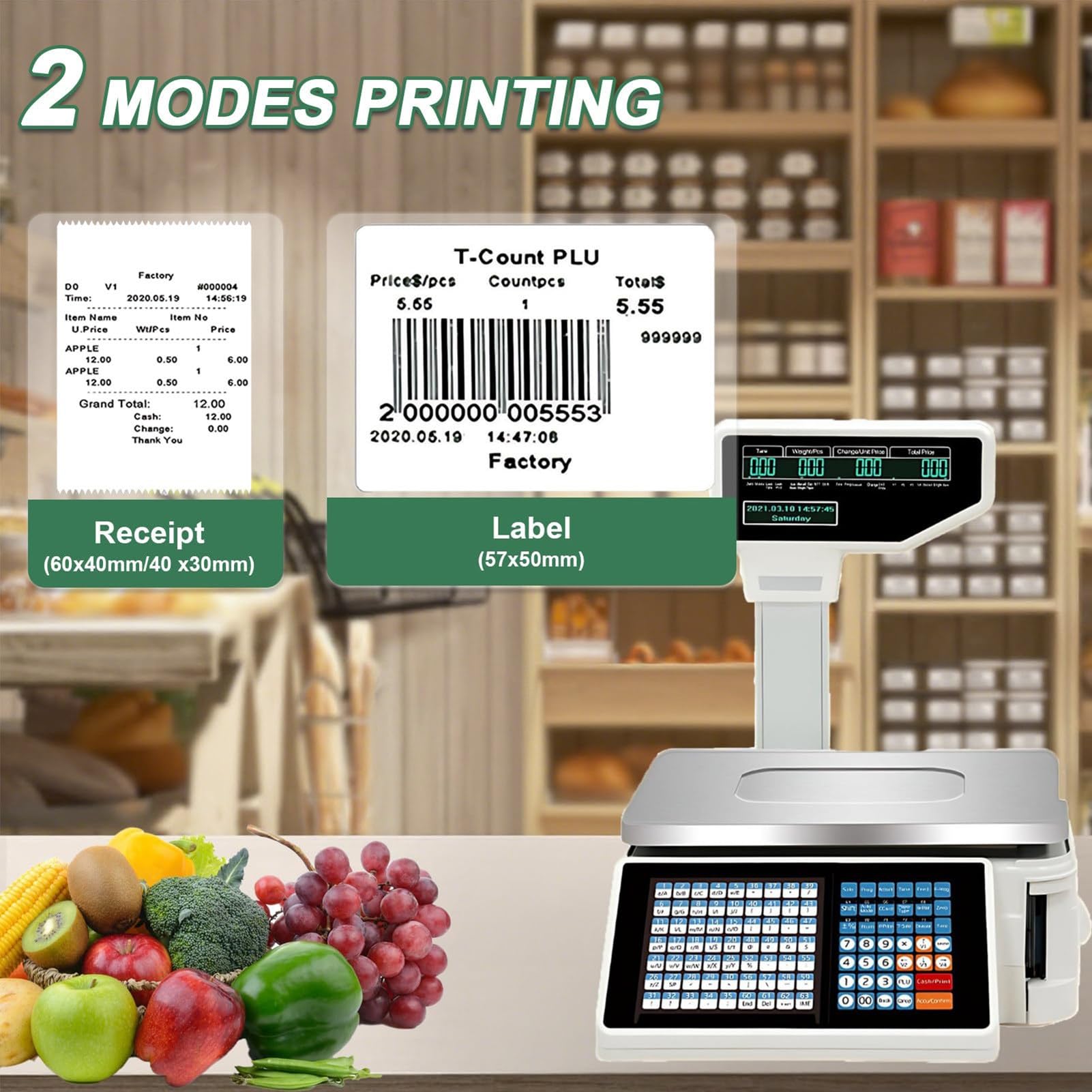 Bilancia Con Stampa Di Etichette E Scontrini Commerciale Digitale Con Codice A Barre Con Doppio Display Per Grande Negozi Di Alimentari Al Dettaglio,Supermercato,Capacità 30 Kg(A)