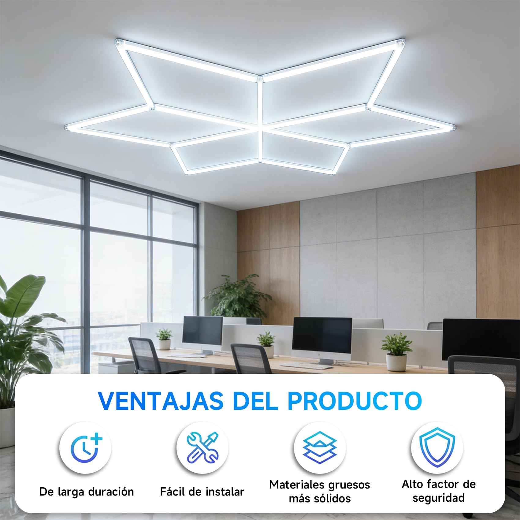 Lámpara de techo LED hexagonal para garaje-18pcs luces de tubo,126W 6500K luces LED de techo conectables para taller, garaje, almacén, gimnasio,sala de lavado para el cuidado del automóvil