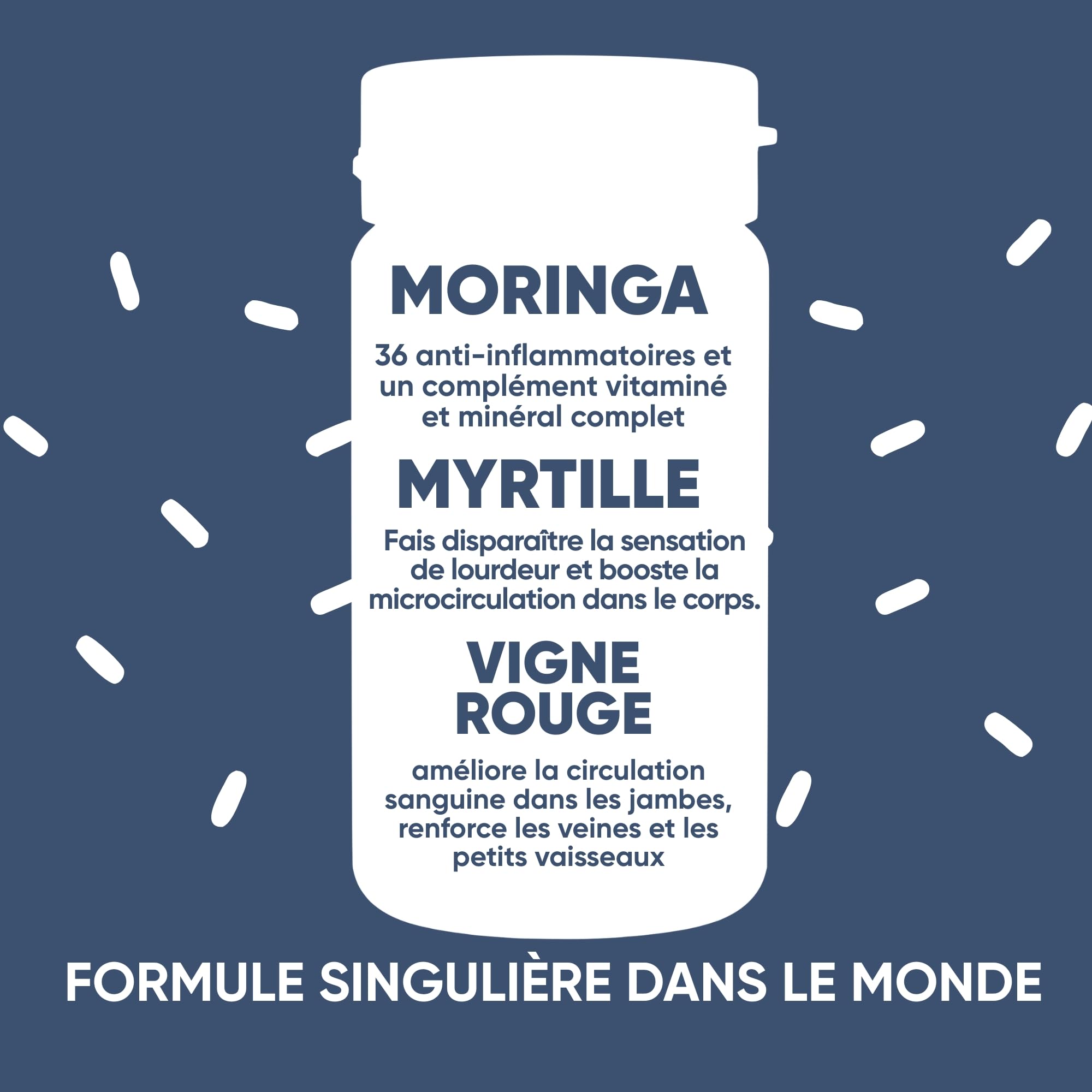 RedMoringa - Supplément Anti Jambes Lourdes & Circulation Sanguine - avec Moringa et Myrtille Noir - Jambes Légères, Drainage Naturel - 100% Naturel - 60 Gélules Végétales