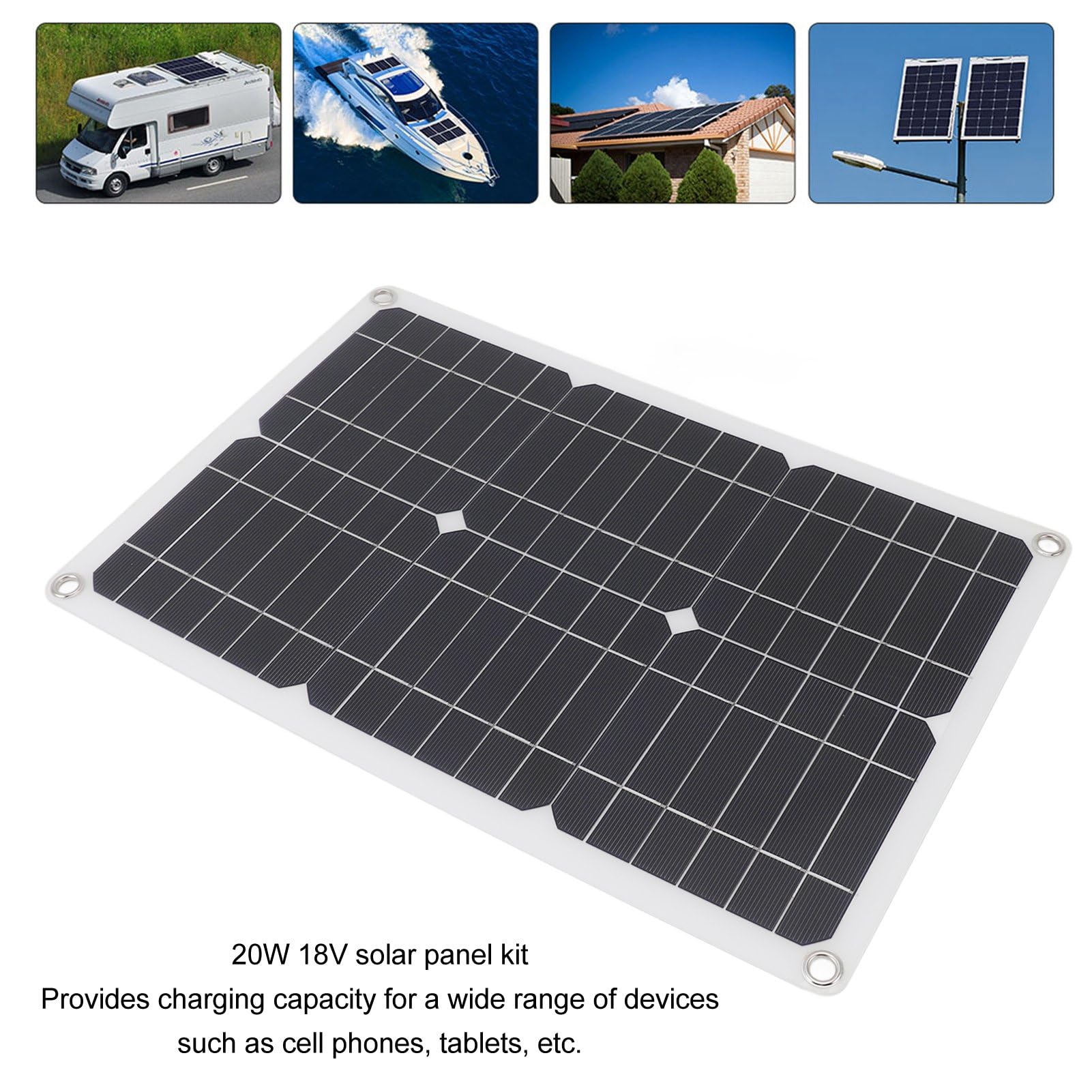 Kit Pannello Solare Monocristallino da 20 W 18 V, Pannelli Solari e Kit Regolatore di Carica per Interni Esterni, Set di Pannelli Solari Portatili Ad Alta Efficienza per Camper,