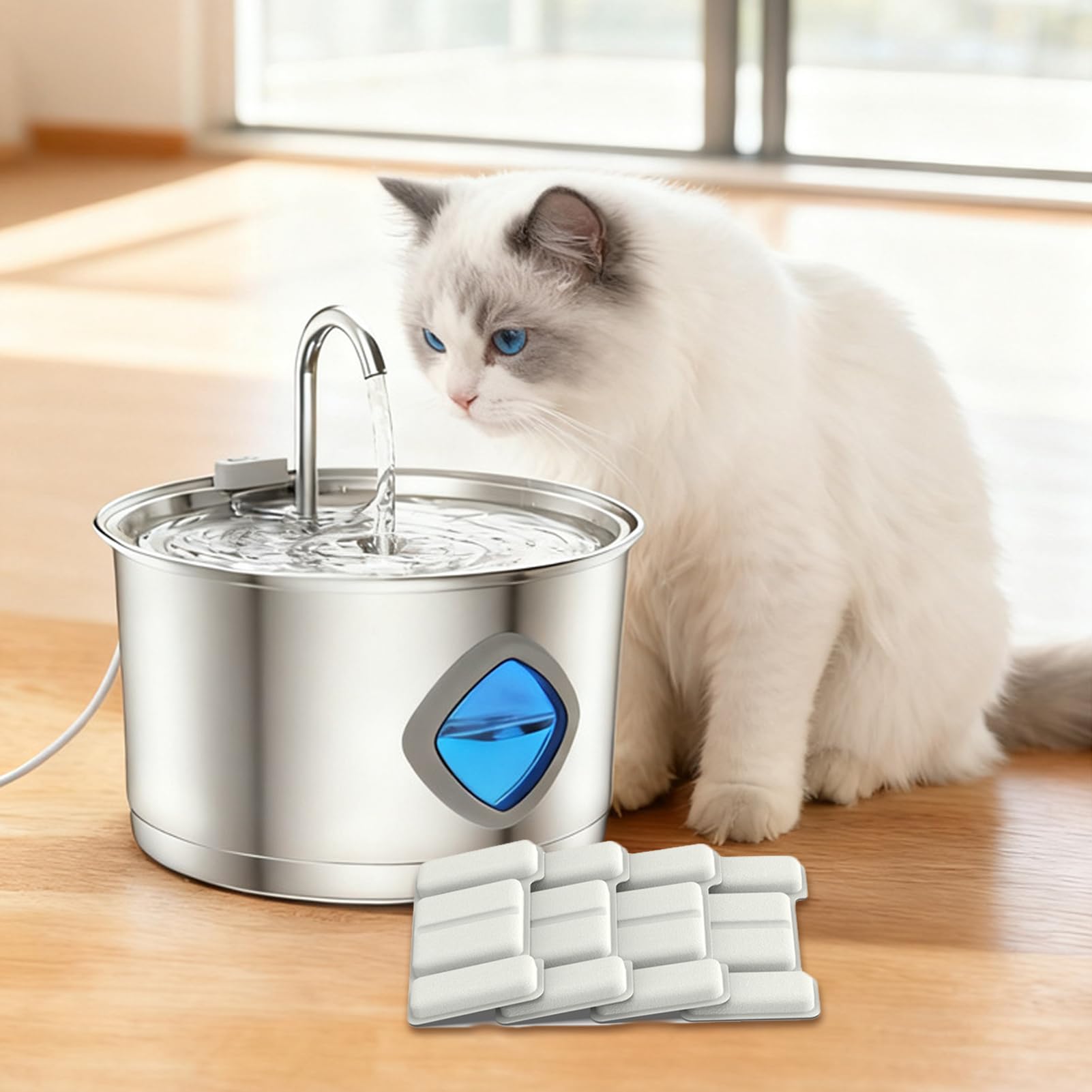 Filtri per Fontanella per Gatti Rimozione Odori con 4 Spugne | Ricambio Filtro Fontana per Animali Per Dispensatore Acqua Animali Domestici in Casa e Appartamento Manutenzione Quotidiana