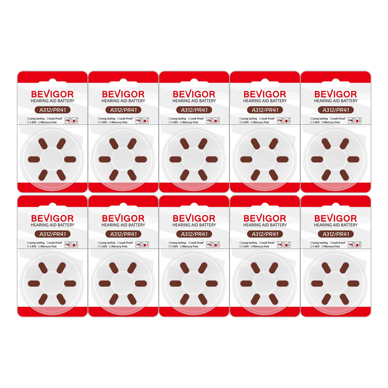 BEVIGOR Hearing Aid Batteries Size 312, Mercury Free (60 Count), Easy to Open and Carry, 1.4V, Long Lasting Batteries