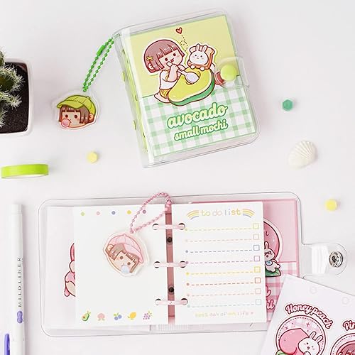 Miniatura 4 de Korean Stationery Mini Transparent 3 Hole Binder Spiral Diary Notebook Creative Cartoon Portable Journal Notebook Agenda Notepad（Pink）