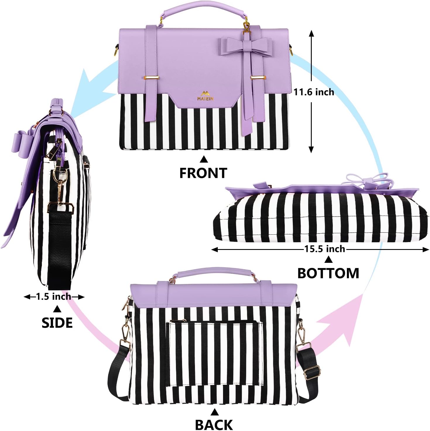 MATEIN Laptop Tote Bag for Women, 15.6 inch Cute Computer Sleeve Case Briefcase with RFID Pocket for Nurse Teacher, Lightweight Messenger Carrying Shoulder Handbag, Sister Gift for Office Work, Purple - Image 7