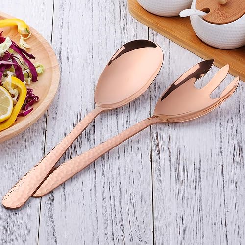 Miniatura 21 de Juego de cuchara y tenedor de ensalada, servidor de ensalada de acero inoxidable de 12 pulgadas, utensilios de servir rojo mágico, paquete de 2