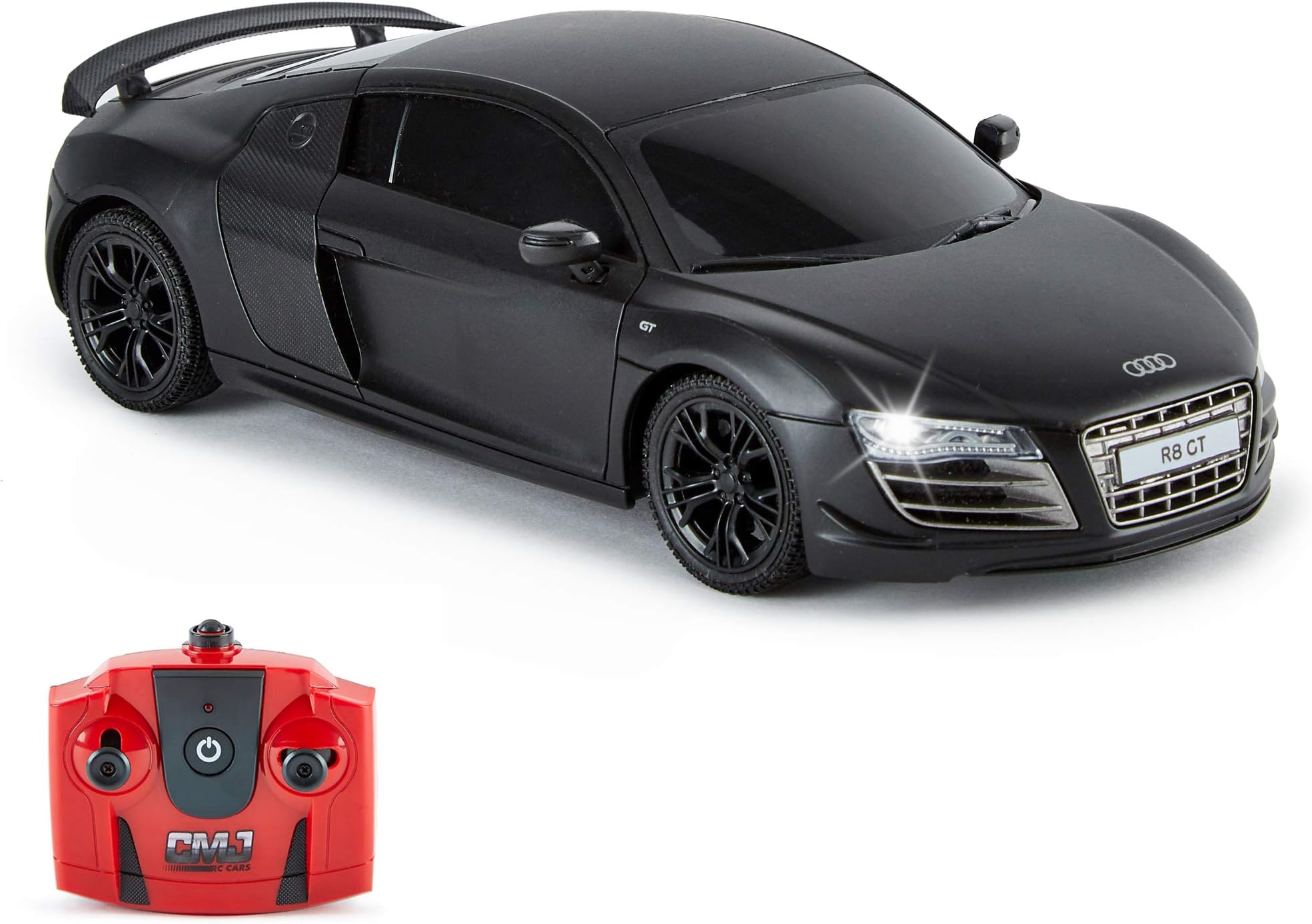 CMJ Cars AUDI R8 GT, Official Licensed Remote Control Car with Working Lights, Radio Controlled RC 1:24 Scale, 2.4Ghz Matt (MATT BLACK) Great Toy for Boys and Girls