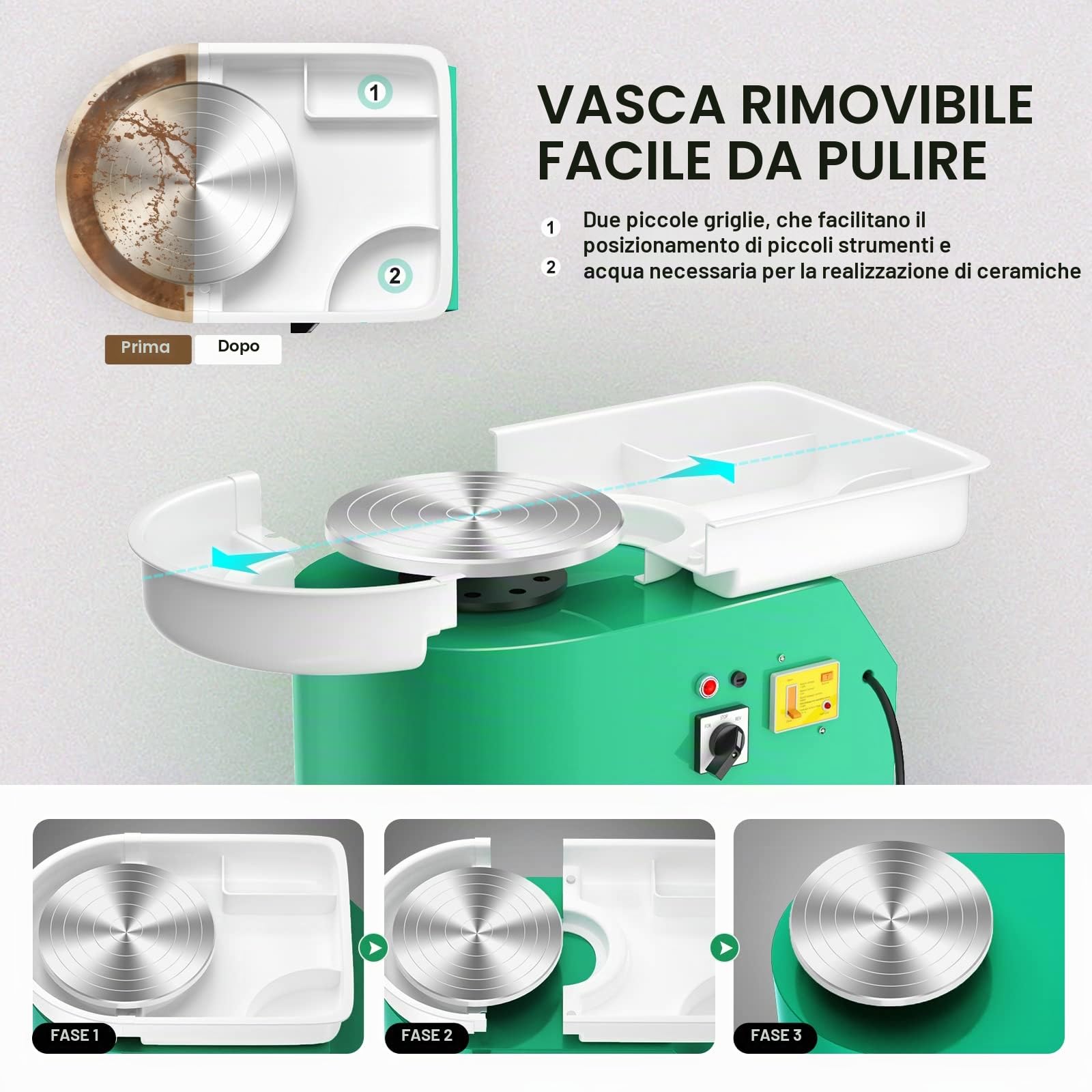 Tornio per Ceramica Elettrico, 350W 25CM Tornio per Argilla Macchina con Bacino ABS Rimovibile, Pedale e Strumenti di Modellazione, Ruota di Ceramica che Forma Macchina Adatta