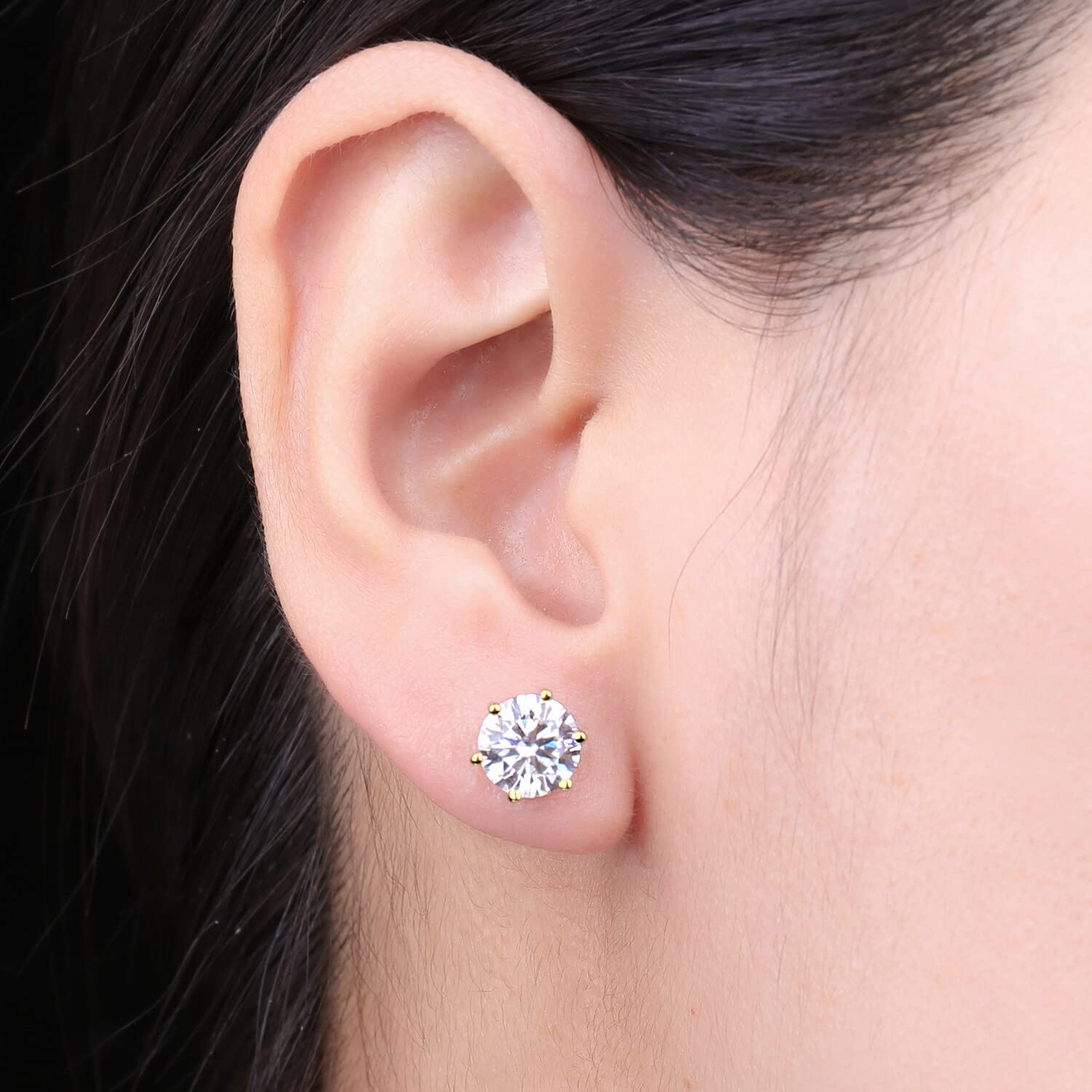 JewelryPalace Orecchini a Bottone Donna Argento 925 con Creato Moissanite, Piercing a Lobo con Pietra a Taglio Rotondo, Solitario in Tre Ori Set Gioielli