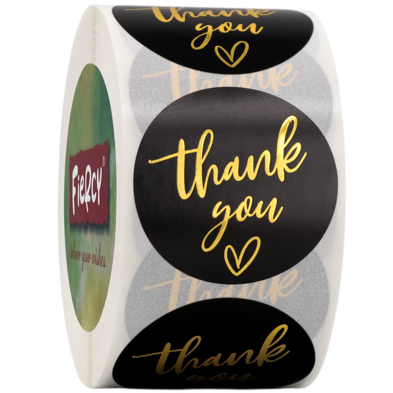 (3 Sizes-1.5") Black Thank You Stickers, 1.5 inch Thank You Sticker Labels Roll, 500 Gold Foil Thank You Stickers Small Business, Adhensive Labels for