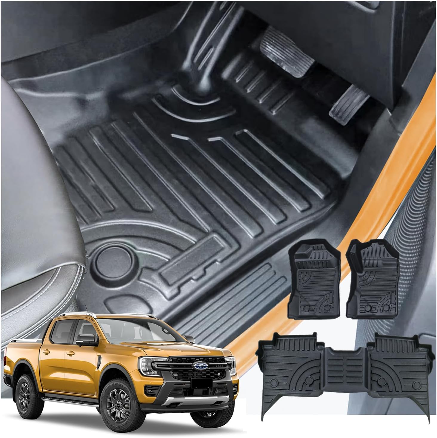 JHCHAN Floor Mats for Ford Ranger 2023, T9 Wildtrak Raptor Platinum XLT