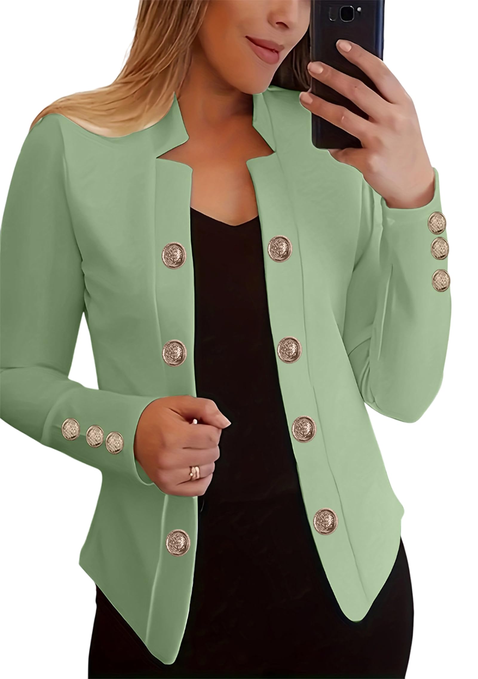 Womens Double Breasted Slim Fit Blazers Notch Lapel Work Office Suits Casual Open Front Blazer
