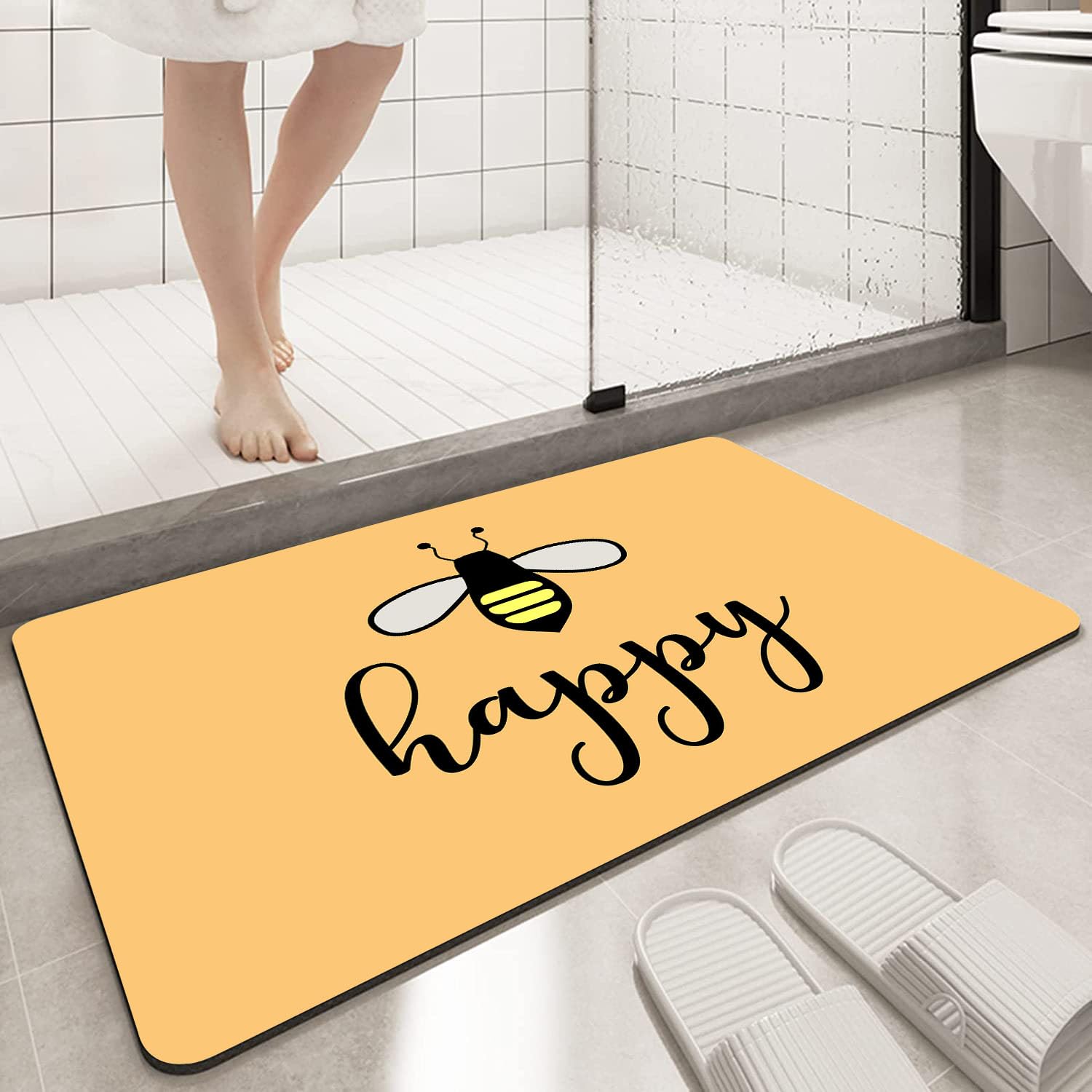 KLRIGR Bathroom Rugs Non Slip Washable Bath Mat for Bathroom Shower Room Bathtub, Little Bee Happy Every Day, 16x24 Inches
