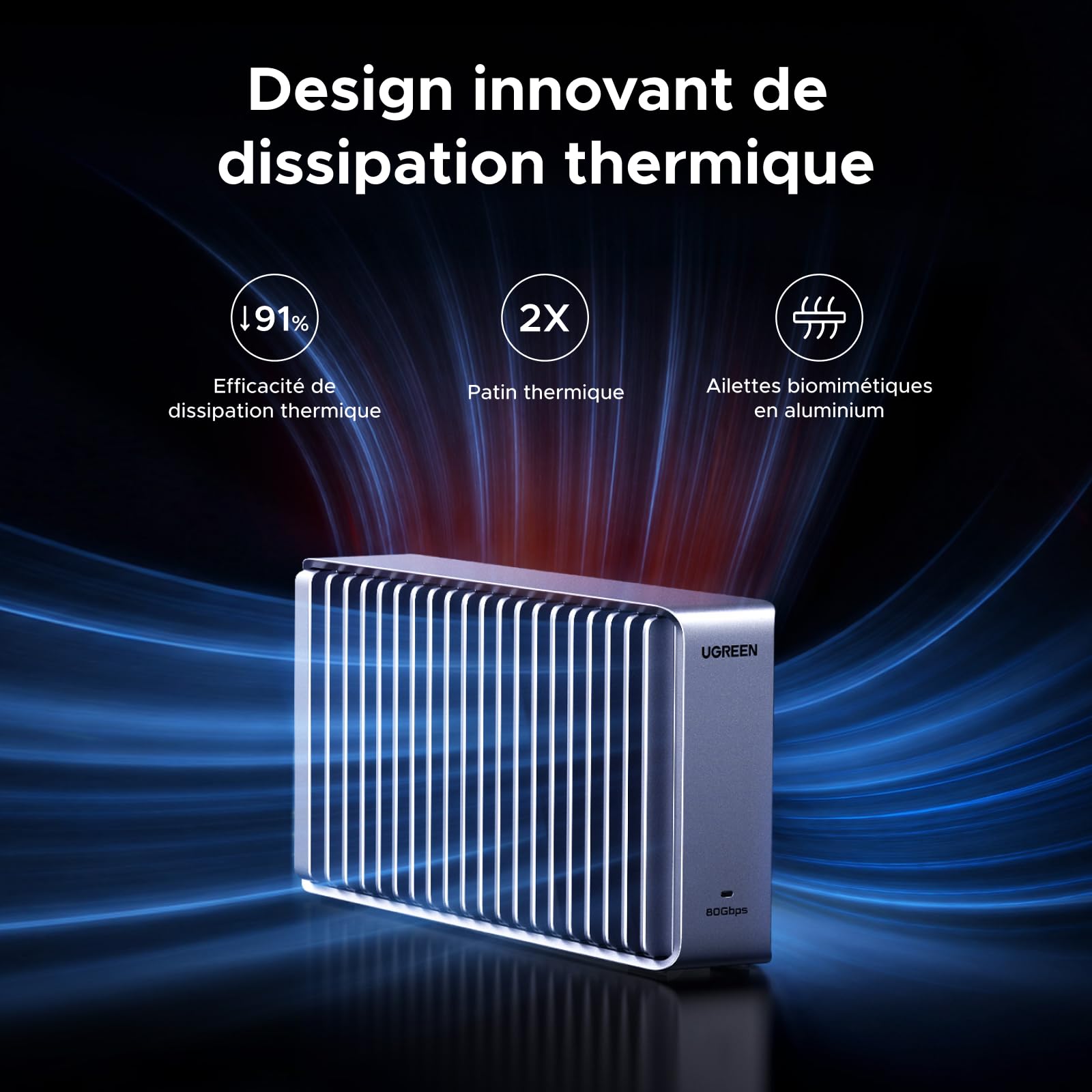 UGREEN Boîtier SSD M.2 NVMe 80 Gbps Compatible Thunderbolt 5 4 | avec Dissipation Thermique Aluminium Silencieux USB 4 USB 3.2 3.0 pour MacBook Mac Mini Mac Studio (Disque non Inclus)