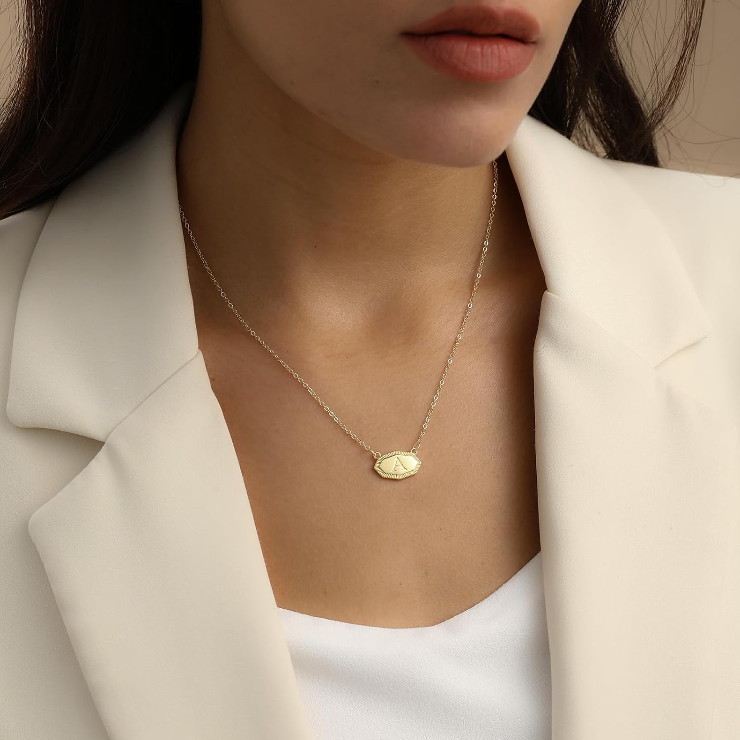 Initial Necklaces for Women, 14K Gold Plated Letter Necklace Dainty Gold Name Necklace Personalized Octagon Initial Chain Necklaces for Women Trendy Gold Jewelry - Image 3