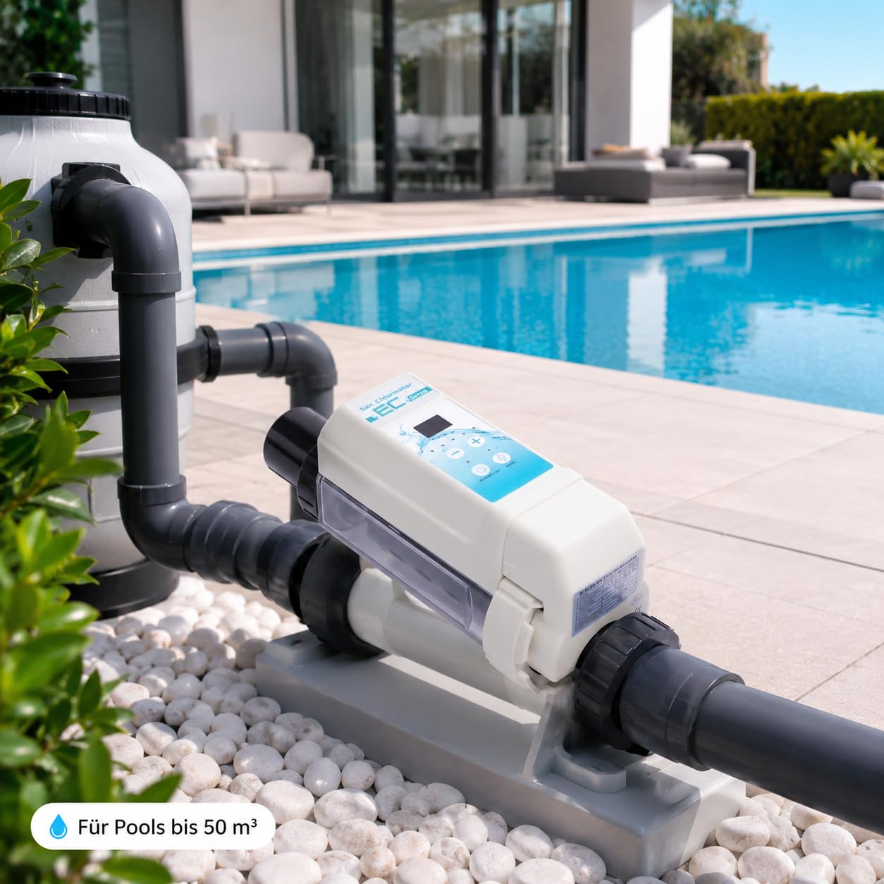 Clorinatore di sale per piscina, 38,7 cm, impianto di elettrolisi sale, clorinatore per piscina, bianco, moderno, in plastica, per la cura dell'acqua salata