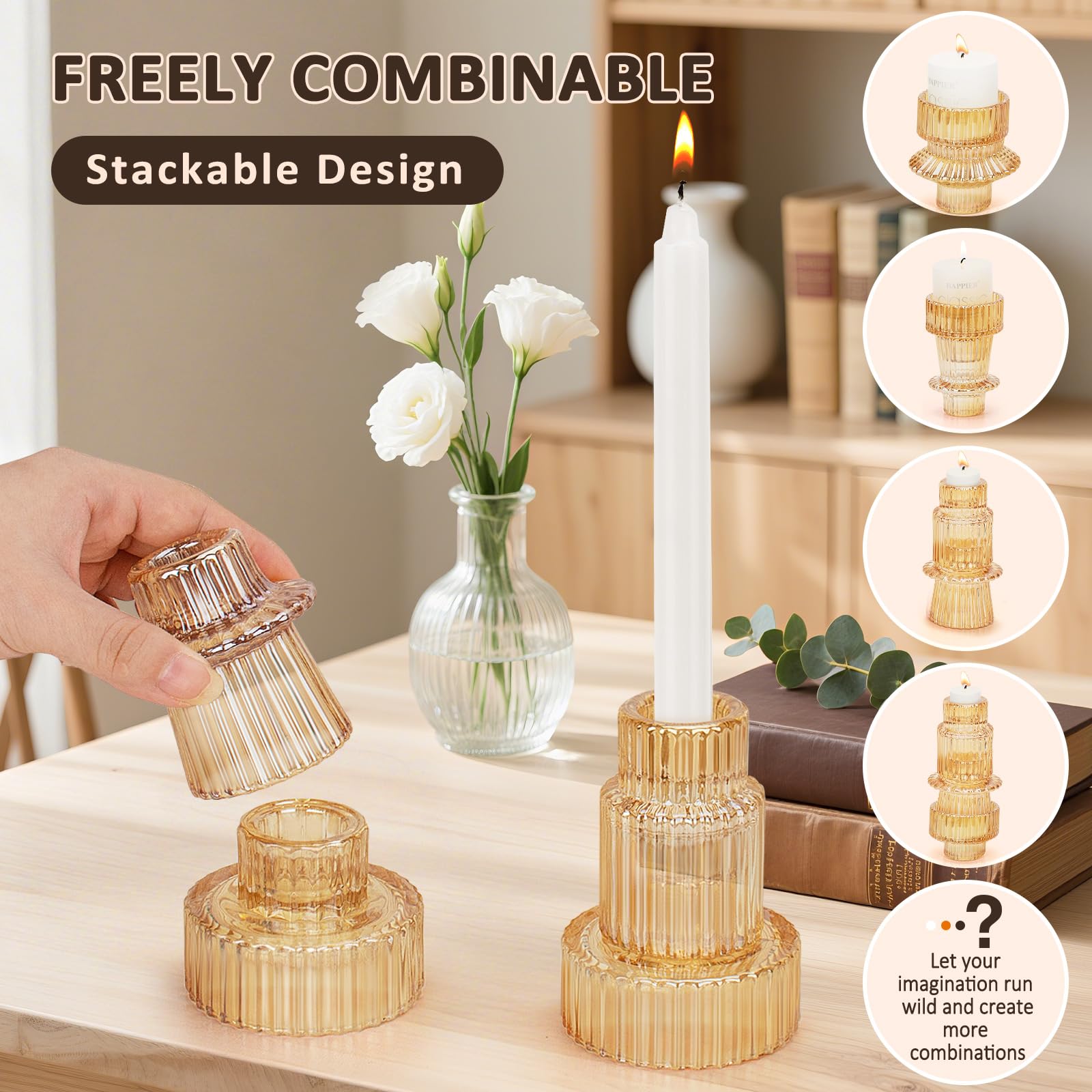 Portacandele Vetro, Set di 8 Porta Candele da Tavolo, Portalumini Trasparente per Decorazioni Matrimoni, Natale, Festival, Tavolo