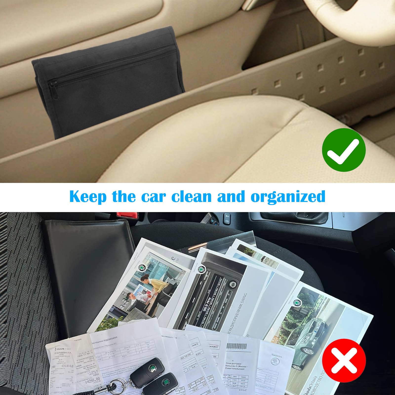 TNSLAND Carpeta de Coche Organizador de Guantera, Manual de Coche, Organizador Portátil de Documentos con Compartimento para Tarjetas de Carné de Conducir